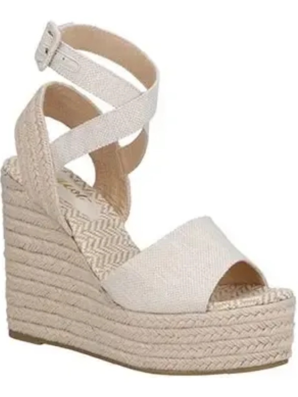 KAYLEEN By Los Angeles Beige Espadrille Wedge Sandals with Ankle Wrap